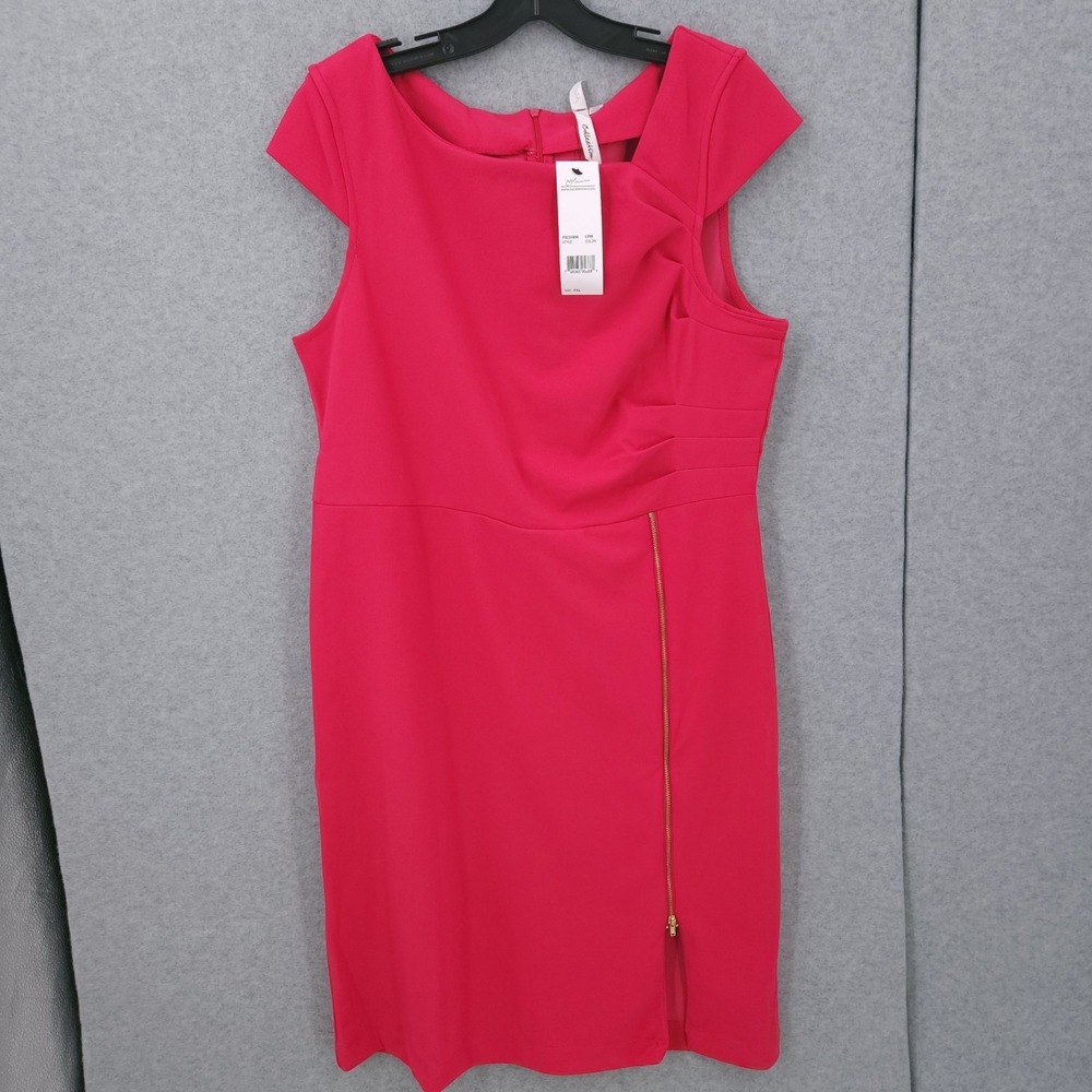 NY Collection Cap Sleeve Exposed Zipper Pink Asymmetrical Neck Dress Womens PXL